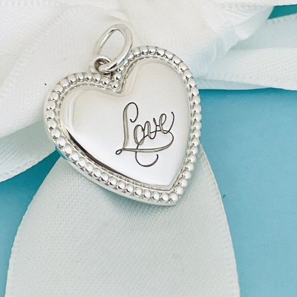 Tiffany & Co LOVE Heart Pendant Beaded Edge Milgrain Pendant or Charm